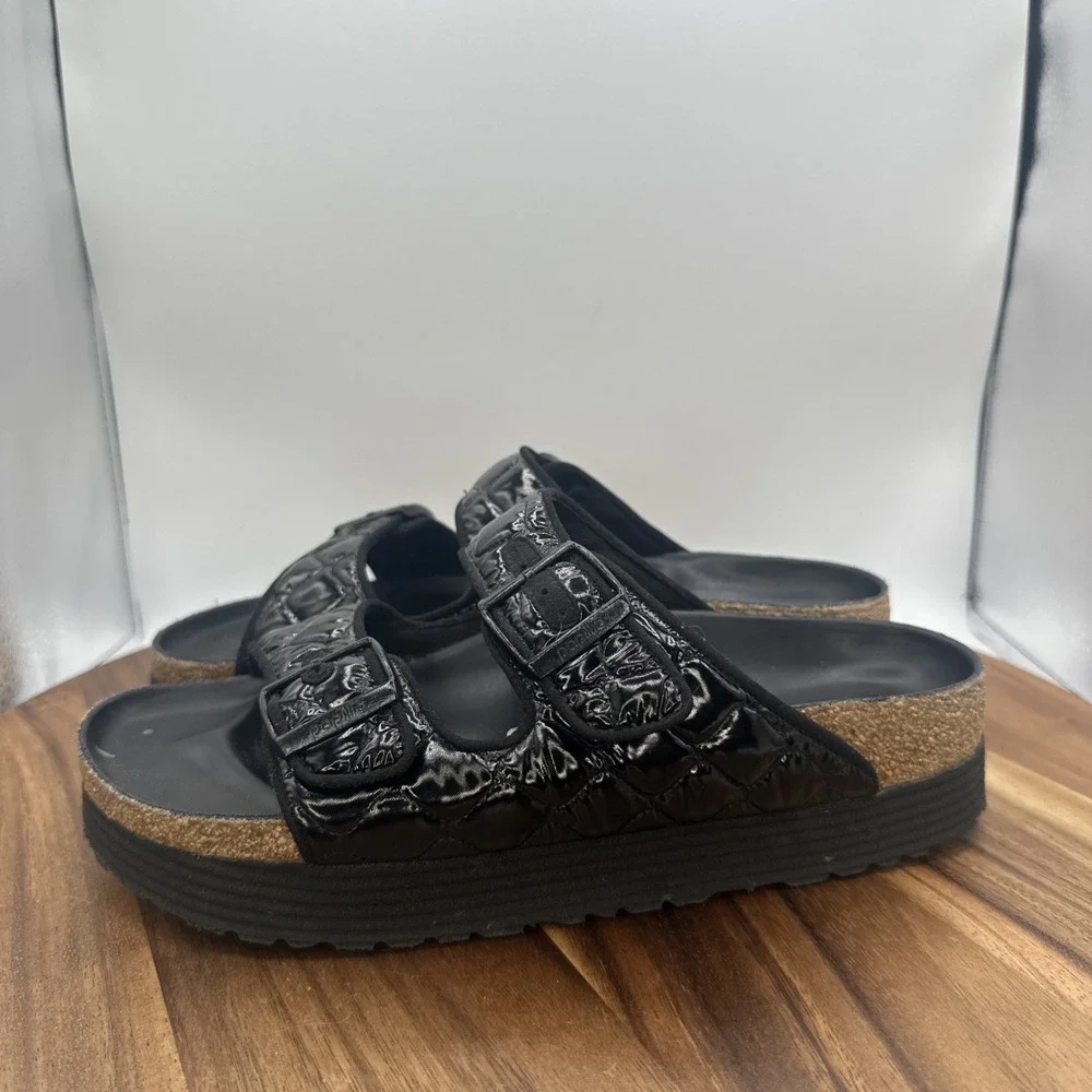 Birkenstock Papillio Arizona Black Quilted Platform Sandals Women's EU 41 US 10
